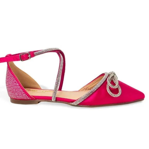 Women’s Rhinestone Embellished Pointed Toe Ballet Flats with Ankle Straps - Picture 1 of 4